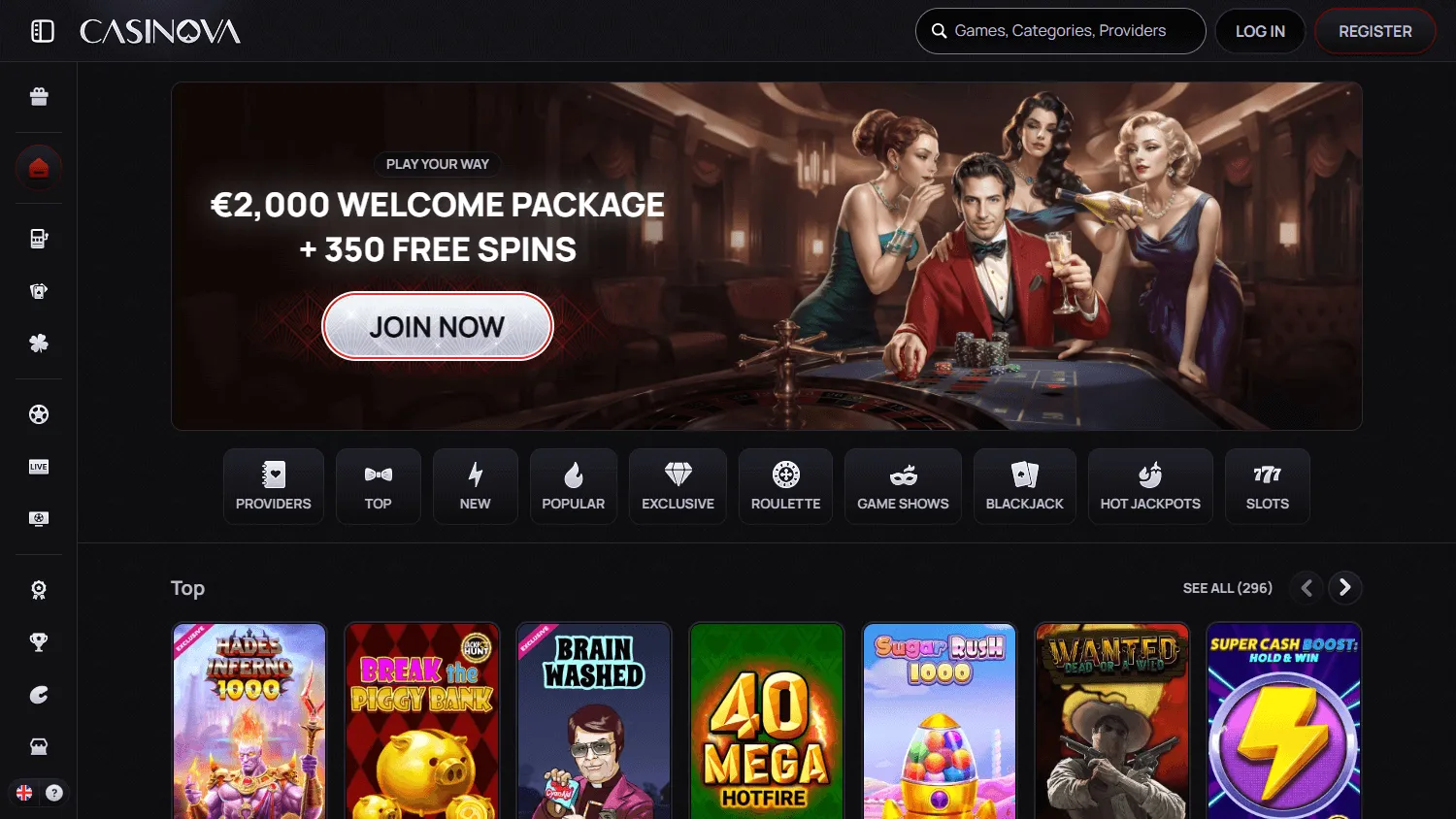 Casinova Casino desktop home experience